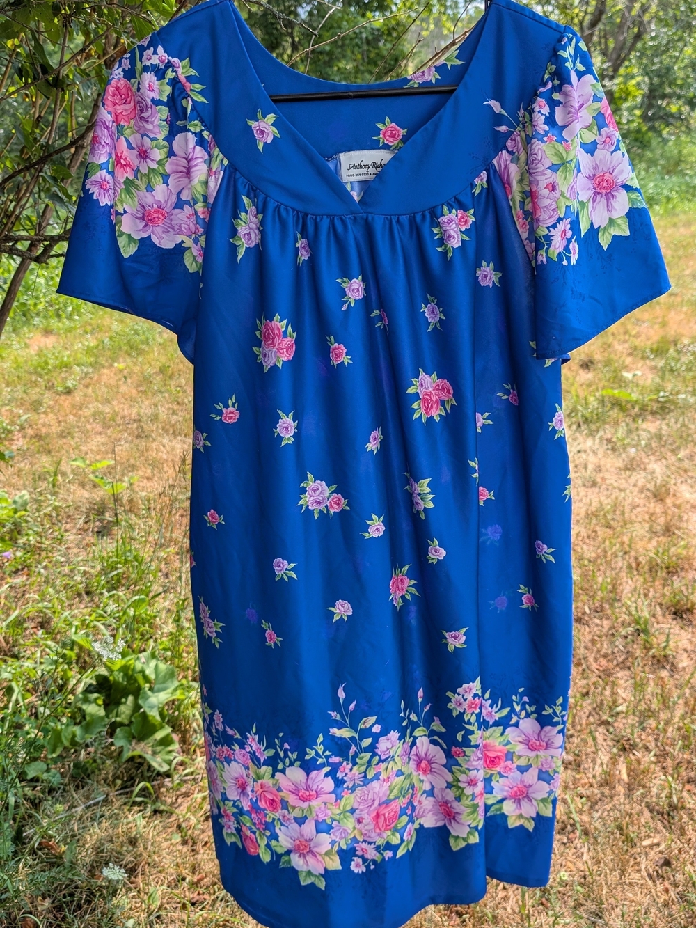 Anthony Richards Royal Blue Floral Sleep Dress with Pink Accents